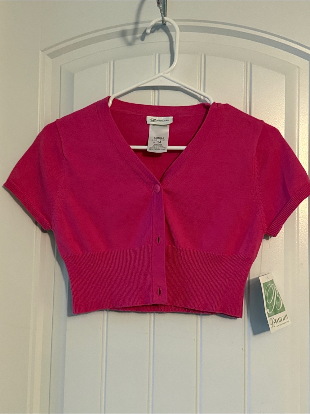 Bonnie Jean Hot Pink Short Sleeve Cropped Cardigan